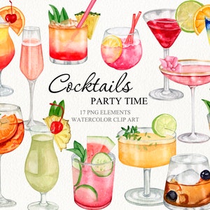 Watercolor cocktails clipart Alcoholic drinks png Summer party clipart Watercolor tropical cocktails clipart Bar Menu Printable home decor