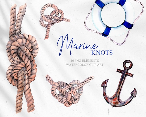 Watercolor Marine Knots, Nodes, Nautical Clip Art Anchor, Rope, Sail,  Lifebuoy, Compass. PNG Files for DIY Projects -  Denmark