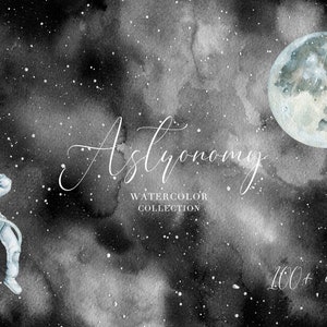 Clipart acquerello astronauta spazio esterno L'insegnante di astronomia fornisce stelle e clipart celesti Sfondi galassia modelli senza soluzione di continuità