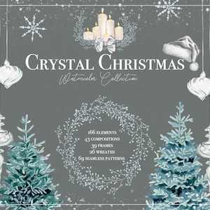 Illustrations clipart de Noël cristal aquarelle. Clipart de décoration bricolage de Noël et du nouvel an. Conception traditionnelle de carte de voeux de bricolage de Noël