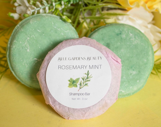 Featured listing image: Zero Waste Rosemary Mint Solid Shampoo Bar with Castor Oil: Natural, Organic, SLS-Free Shampoo