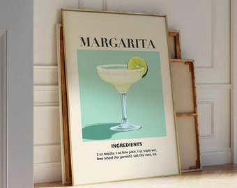 Margarita Cocktail Print, Bar Cart Poster, Party Drink Wall Art, Retro Kitchen Print, Cocktail Poster, Trendy Art - Digital File