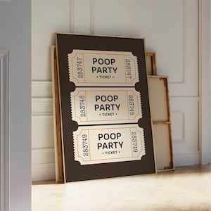 Poop Party Ticket Poster, Trendige Badezimmer Wand Kunst, Retro Preppy Pink Druck, Vintage Ticket Poster, Toiletten Ticket Druck - Optionaler Rahmen