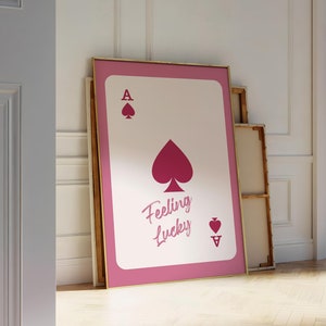Stampa trendy Ace of Spades, poster vintage Feeling Lucky, arte murale retrò con carte da gioco, stampa Lucky You, poster rosa preppy - cornice opzionale