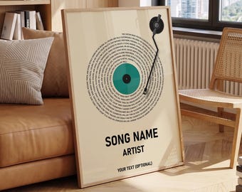 Impresión de letras de canciones personalizadas, póster musical personalizado, regalo musical personalizable, póster de vinilo con letras, regalo de aniversario de bodas (marco opcional)