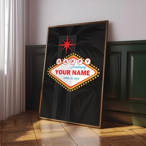 Póster personalizado de Las Vegas, impresión de letrero personalizado de Las Vegas, regalo de cumpleaños personalizado, arte de pared de boda personalizado, regalo de aniversario (marco opcional)