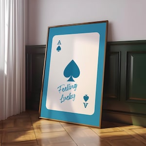 Trendy schoppenaas-print, Feeling Lucky vintage poster, retro speelkaartkunst aan de muur, Lucky You-print, preppy roze poster - optionele lijst
