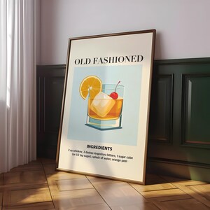 Impresión de cócteles antiguos, póster de carrito de bar, arte mural de bebidas de fiesta, impresión de cocina retro, póster de cócteles, arte de bebidas de moda: archivo digital