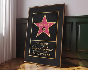 Aangepaste Hollywood-sterposter, gepersonaliseerde Walk Of Fame-sterrenprint, aangepaste verjaardagscadeau, aangepaste muurkunst, verjaardagscadeau - optionele lijst