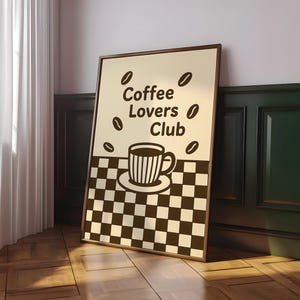 Stampa Coffee Lover Club, Poster del caffè, Arte murale alla moda per la cucina, Stampa del bar del caffè, Arte dell&#39;insegna del caffè retrò, Arte murale dell&#39;espresso - File digitale