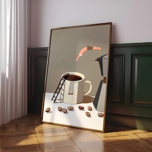 Impresión de Coffee Diver, póster de café de buenos días, arte de pared de espresso, impresiones para amantes del café, póster de cocina de moda, impresión de café: archivo digital