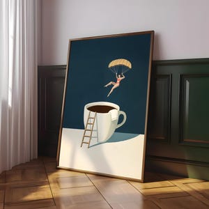 Impresión de Coffee Diver, póster de café de buenos días, arte de pared de espresso, impresiones para amantes del café, póster de cocina de moda, impresión de café: archivo digital