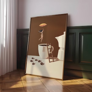 Impresión de Coffee Diver, póster de café de buenos días, arte de pared de espresso, impresiones para amantes del café, póster de cocina de moda, impresión de café (marco opcional)