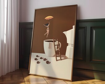 Coffee Diver Print, Good Morning Coffee Poster, Espresso Wall Art, Coffee Lover Prints, Trendy Kitchen Poster, Coffee Print - Optional Frame