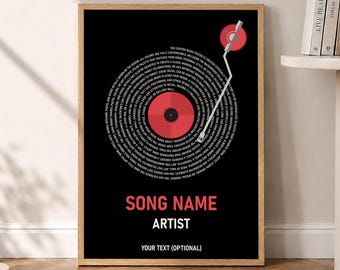 Impresión de letras de canciones personalizadas, póster musical personalizado, regalo musical personalizable, póster de vinilo con letras, regalo de aniversario de bodas (marco opcional)