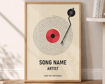Custom Birthday Gift Print, Custom Song Lyrics Poster, Personalized Anniversary Music Wall Art, Wedding Vinyl Lyric Print - Optional Frame