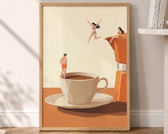 Coffee Adventure Print, Good Morning Coffee Poster, Espresso Wall Art, Coffee Lover Prints, Trendy Kitchen Poster, Wall Art - Optional Frame