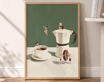 Koffie-avontuurprint, poster Good Morning Coffee, kunst aan de muur espresso, prints van koffieliefhebbers, trendy keukenposter, kunst aan de muur - optionele lijst