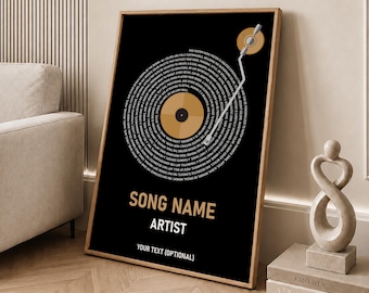 Custom Birthday Gift Print, Custom Song Lyrics Poster, Personalized Anniversary Music Wall Art, Wedding Vinyl Lyric Print - Optional Frame