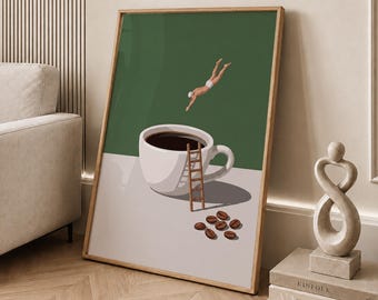 Coffee Diver Print, Good Morning Coffee Poster, Espresso Wall Art, Coffee Lover Prints, Trendy Kitchen Poster, Coffee Print - Optional Frame