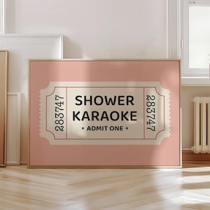 Dusche Karaoke Ticket Poster, Badezimmer Wandkunst, Dusche Singen Druck, Rosa Adrette Badezimmer Druck, Vintage Trendige Wandkunst - Optionaler Rahmen