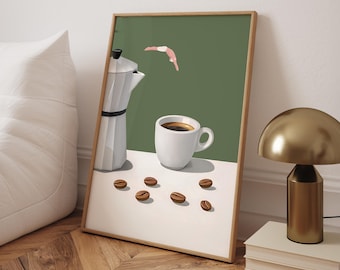 Coffee Diver Print, Good Morning Coffee Poster, Espresso Wall Art, Coffee Lover Prints, Trendy Kitchen Poster, Coffee Print - Digital File