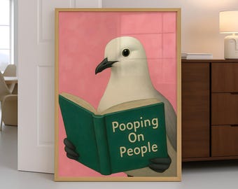 Funny Bathroom Print, Pigeon Pooping on People Book Poster, Funny Toilet Wall Art, Bathroom Wall Decor, Humorous Prints - Digital File
