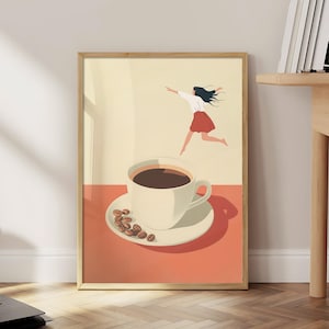 Impresión de Coffee Diver, póster de café de buenos días, arte de pared de espresso, impresiones para amantes del café, póster de cocina de moda, impresión de café (marco opcional)