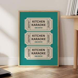 Karaoke Küche Poster, Plakat für die Küche, Plakat für die Küche, Plakat für die Küche, Rosa Preppy Kitchen Druck, Vintage Trendige Wandkunst - Optionaler Rahmen