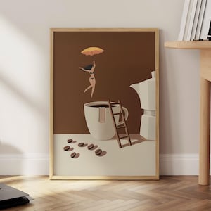 Impressão Coffee Diver, pôster de café de bom dia, arte de parede de café expresso, impressões de amantes de café, pôster de cozinha moderno, impressão de café - arquivo digital