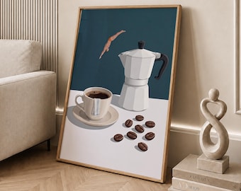Coffee Diver Print, Good Morning Coffee Poster, Espresso Wall Art, Coffee Lover Prints, Trendy Kitchen Poster, Coffee Print - Digital File