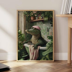 Gator in Bathtub Bathroom Print, Alligator Wall Art, Home Decor, Funny Bathroom Wall Art, Eclectic Decorations - Digital File