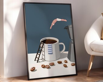 Coffee Diver Print, Good Morning Coffee Poster, Espresso Wall Art, Coffee Lover Prints, Trendy Kitchen Poster, Coffee Print - Digital File