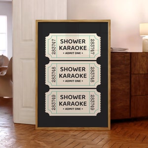 Dusche Karaoke Ticket Poster, Badezimmer Wandkunst, Duschen Singen Druck, Retro adrette Badezimmer Druck, Vintage trendige Wandkunst - Optionaler Rahmen