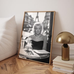 Marilyn Monroe Paris Café Poster, Marilyn Monroe Vintage Print, Retro Hollywood Wall Art, Black And White Prints, Wall Art - Digital File