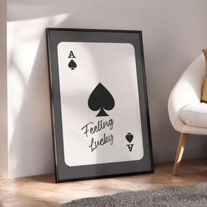 Stampa trendy Ace of Spades, poster vintage Feeling Lucky, arte murale retrò con carte da gioco, stampa Lucky You, poster rosa preppy - cornice opzionale