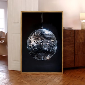 Disco Ball Wall Art, Disco Ball Poster, Mirrorball print, Retro Fun Wall Decor, Vintage 70s Inspired Glamour Music Prints - Optional Frame