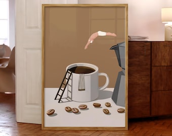 Coffee Diver Print, Good Morning Coffee Poster, Espresso Wall Art, Coffee Lover Prints, Trendy Kitchen Poster, Coffee Print - Digital File