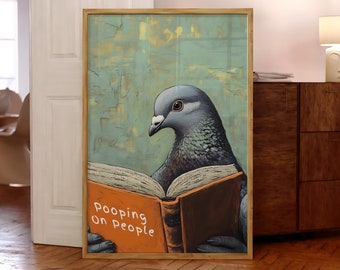 Funny Bathroom Print, Pigeon Pooping on People Book Poster, Funny Toilet Wall Art, Bathroom Wall Decor, Humorous Prints  - Optional Frame