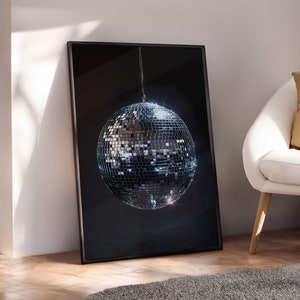 Disco Ball Wall Art, Disco Ball Poster, Mirrorball print, Retro Fun Wall Decor, Vintage 70s Inspired Glamour Music Prints - Digital File