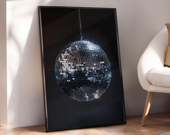 Disco Ball Wall Art, Disco Ball Poster, Mirrorball print, Retro Fun Wall Decor, Vintage 70s Inspired Glamour Music Prints - Digital File