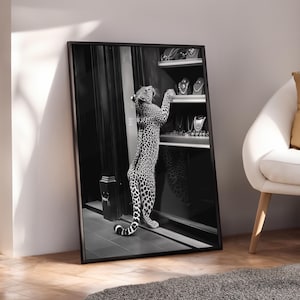 Affiche de magazine de mode, impression léopard de luxe en magasin, art mural tendance, impression noir et blanc, affiche boutique léopard - fichier numérique