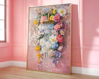 Floral Bathroom Print, Shower Wall Art, Botanical Bathroom Poster, Flower Wall Decor, Watercolor Shower Print, Vibrant Art - Optional Frame