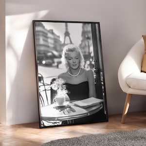 Marilyn Monroe Paris Café Poster, Marilyn Monroe Vintage Print, Retro Hollywood Wall Art, Black And White Prints, Wall Art - Optional Frame
