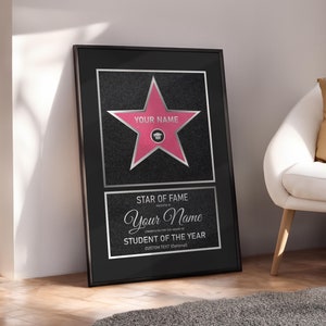 Custom Hollywood Star Poster, Personalized Walk Of Fame Star Print, Birthday Custom Gift, Custom Wall Art - Optional Frame