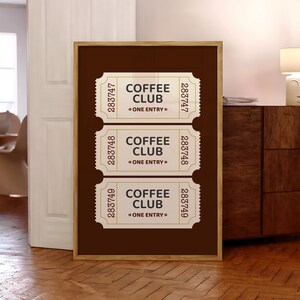 Coffee Club Ticket Druck, Kaffee Poster, Vintage Kaffee Kunst, Geschenk für Kaffeeliebhaber, trendiges Küchen Poster, Kaffee Wandkunst - Optionaler Rahmen