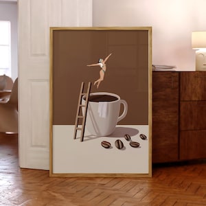 Impresión de Coffee Diver, póster de café de buenos días, arte de pared de espresso, impresiones para amantes del café, póster de cocina de moda, impresión de café: archivo digital