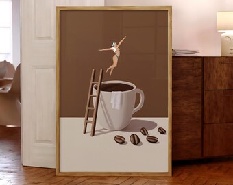 Coffee Diver Print, Good Morning Coffee Poster, Espresso Wall Art, Coffee Lover Prints, Trendy Kitchen Poster, Coffee Print - Digital File