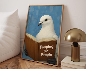 Funny Bathroom Print, Pigeon Pooping on People Book Poster, Funny Toilet Wall Art, Bathroom Wall Decor, Humorous Prints - Digital File