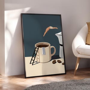 Impresión de Coffee Diver, póster de café de buenos días, arte de pared de espresso, impresiones para amantes del café, póster de cocina de moda, impresión de café: archivo digital